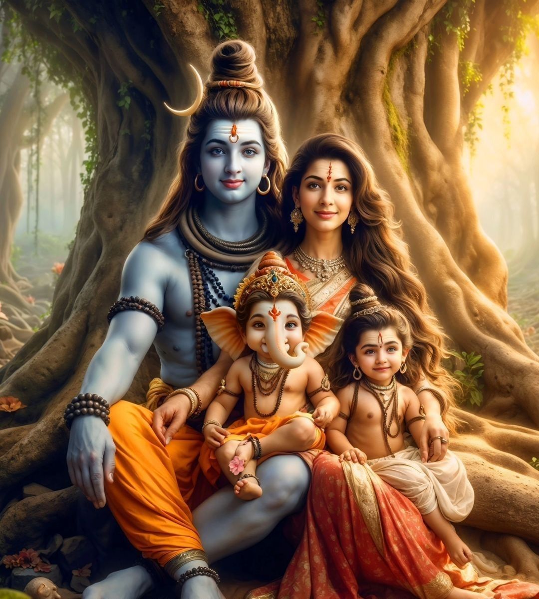 Shiva Parvati family divine portrait