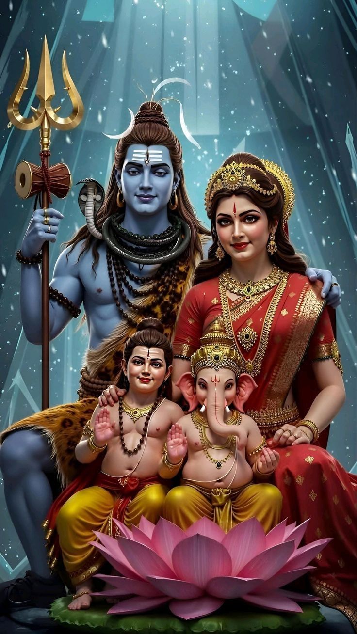 Shiva Parvati family divine portrait