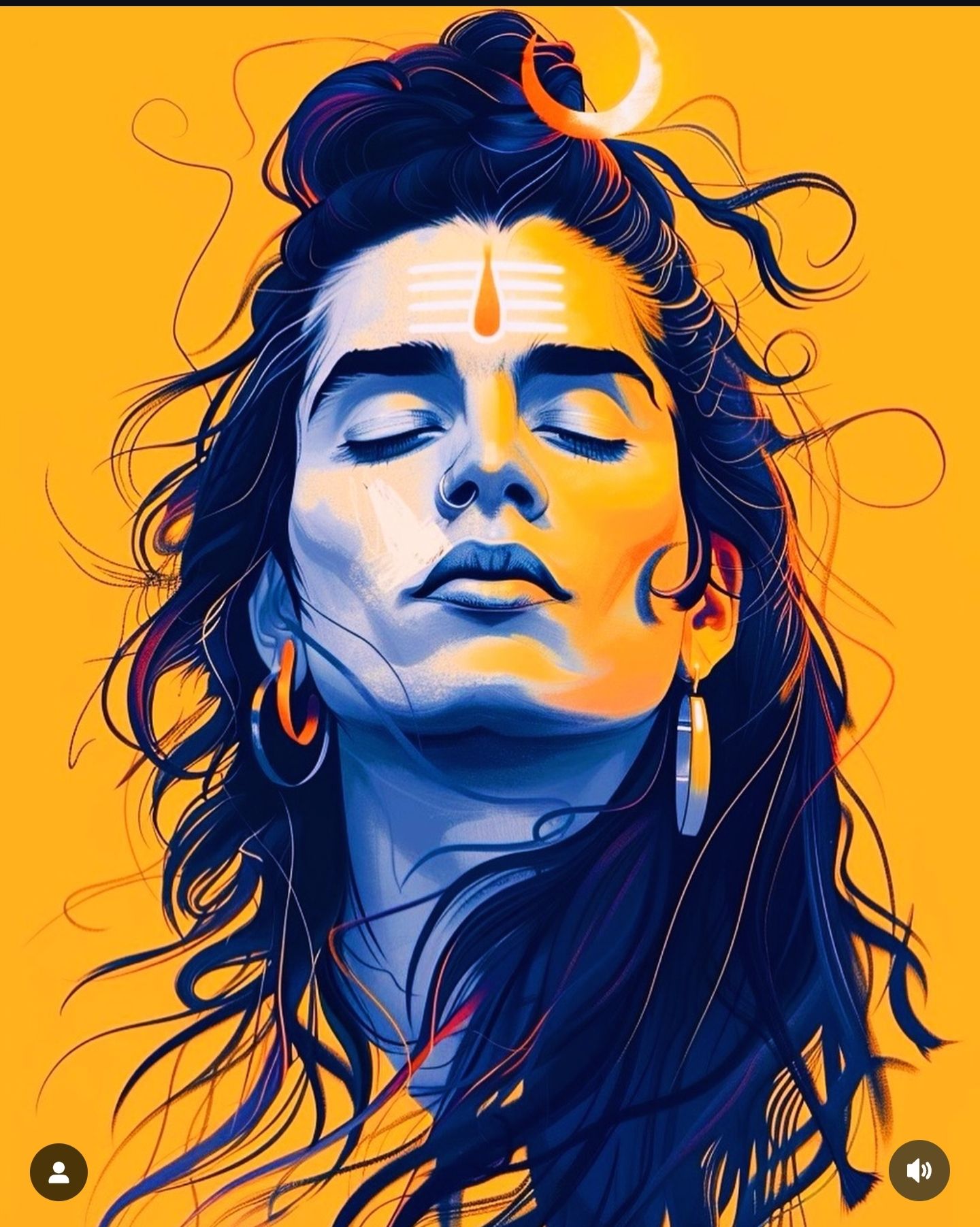 Meditating Shiva portrait with crescent moon
