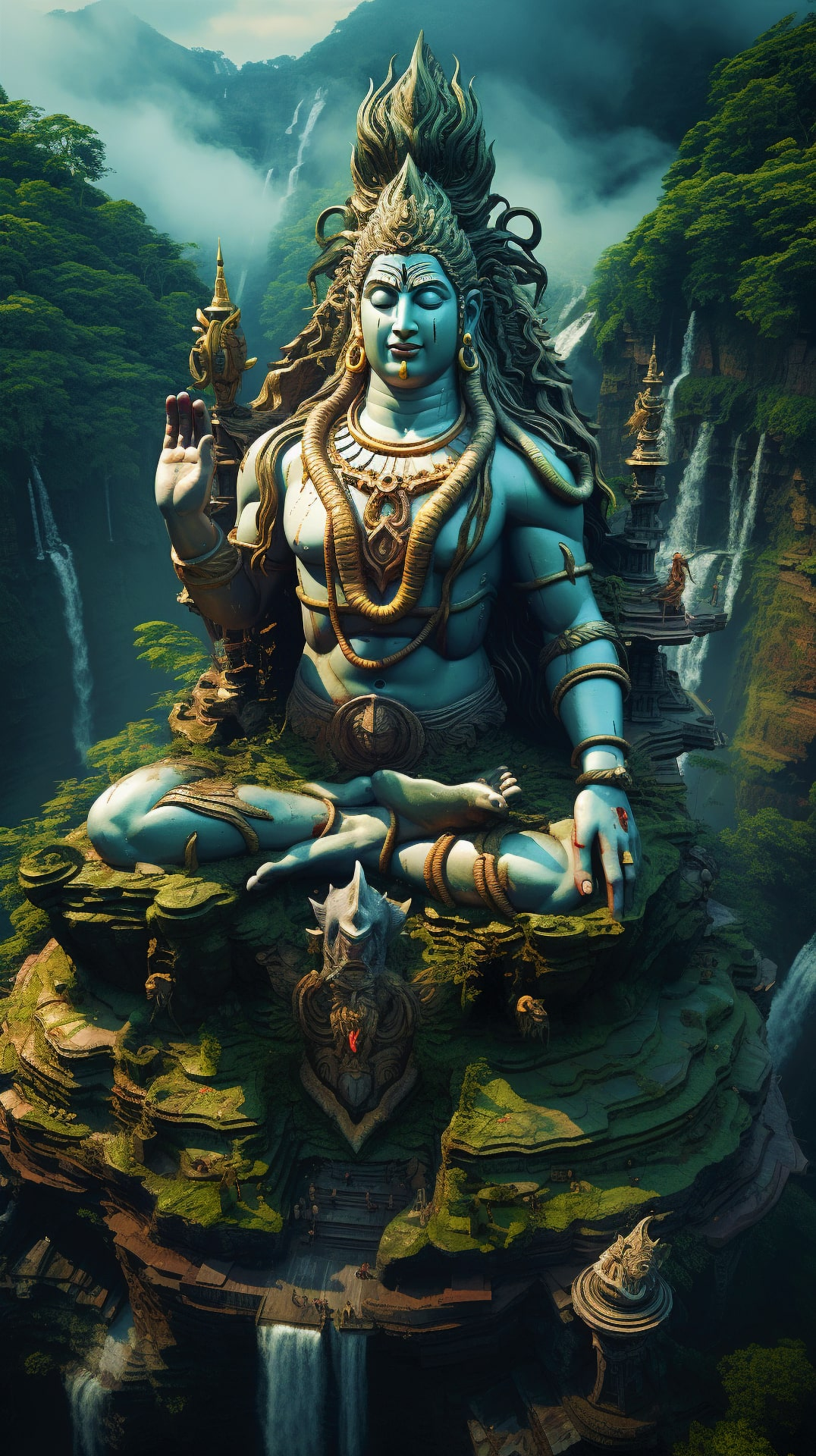 Lord Shiva meditating in mountains