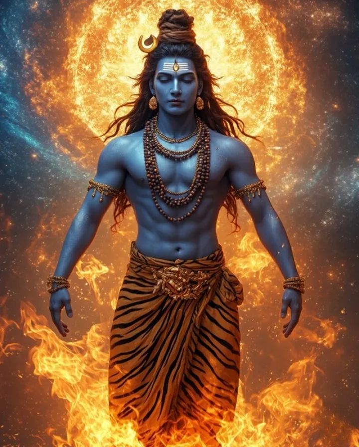 Lord Shiva in cosmic fiery setting