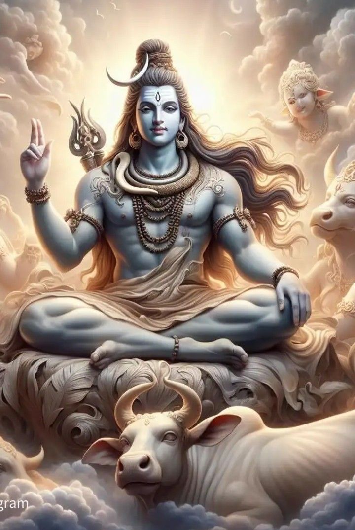 Lord Shiva meditating with Nandi bull