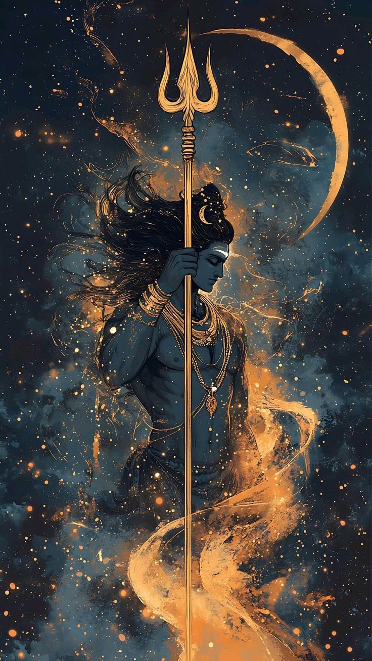 Lord Shiva with Trishul in cosmic background