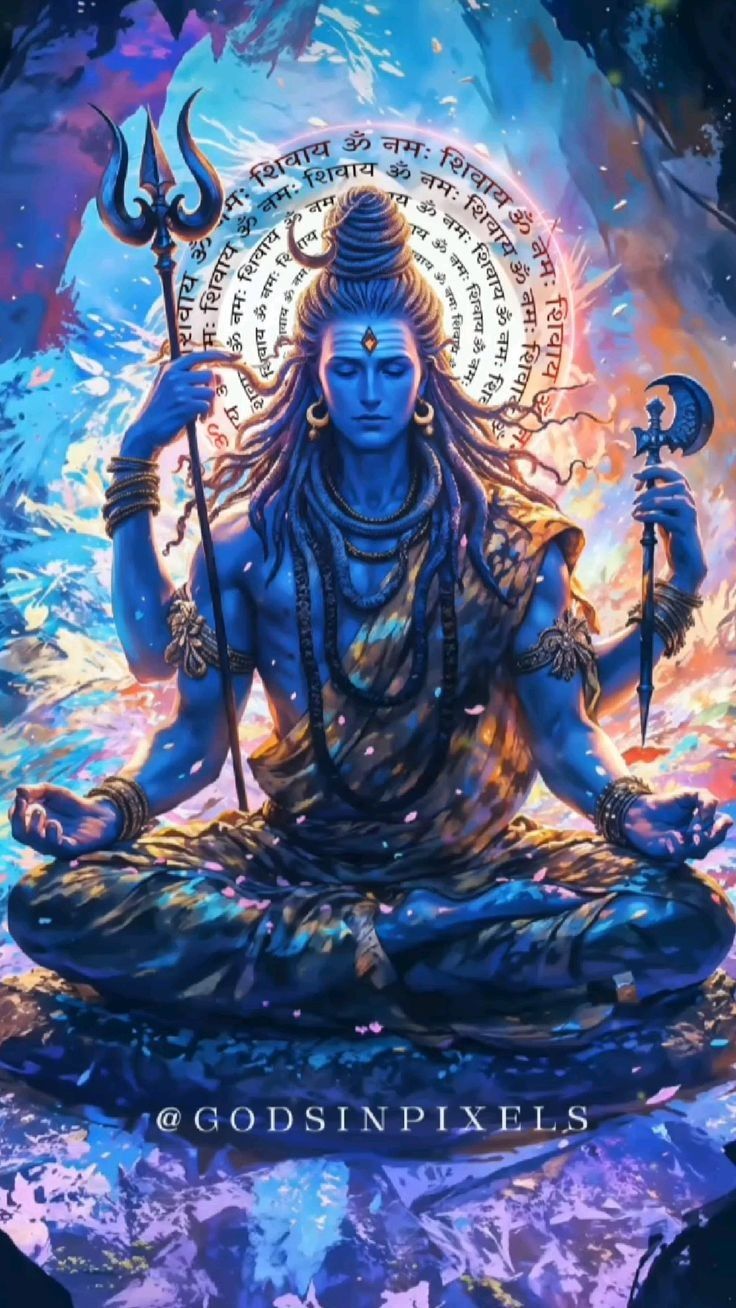 Lord Shiva amidst cosmic mantras