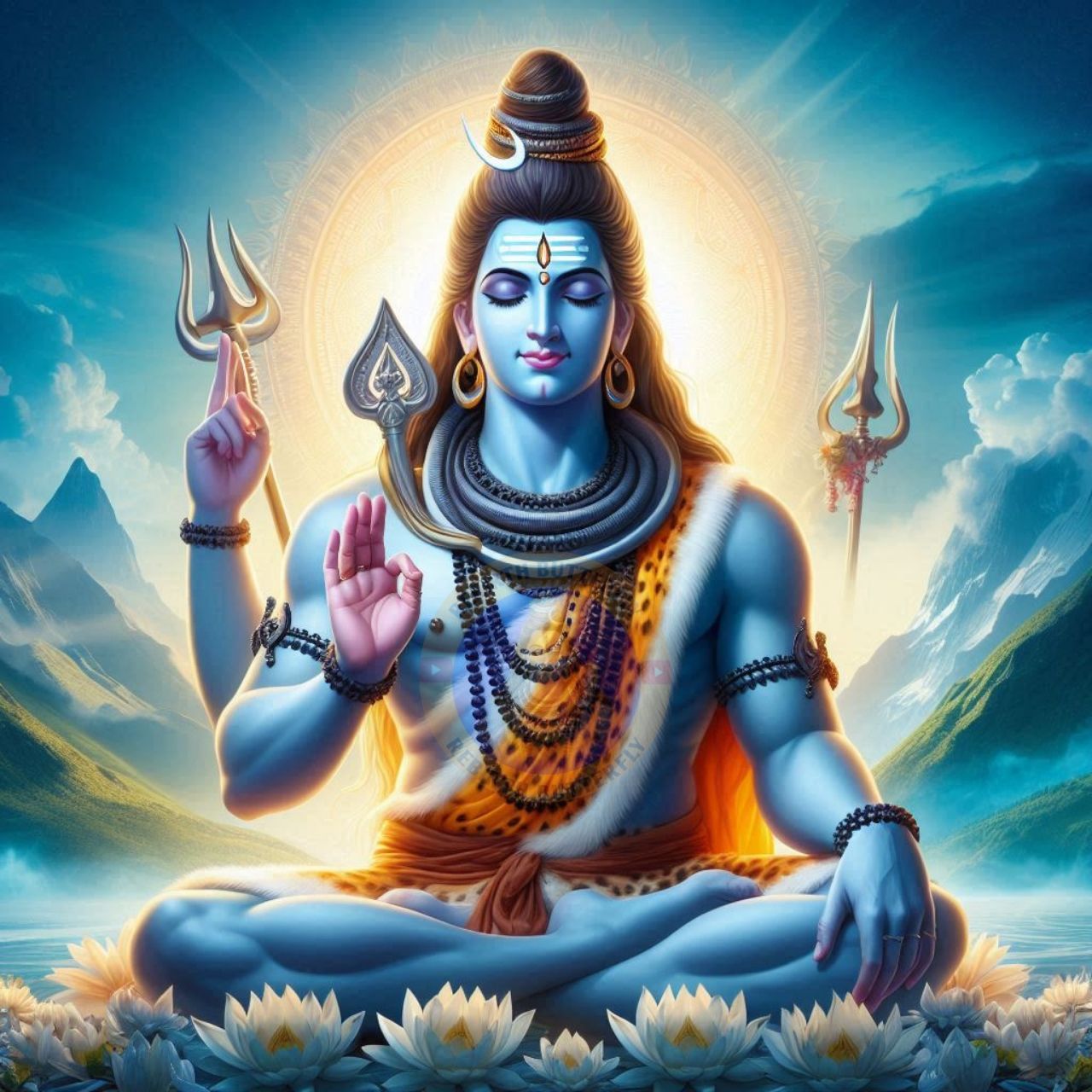 Meditating Shiva with Trishul and Damru