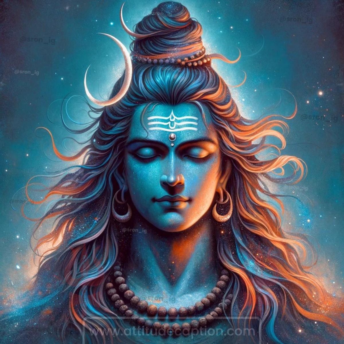 Meditating Shiva, cosmic blue portrait