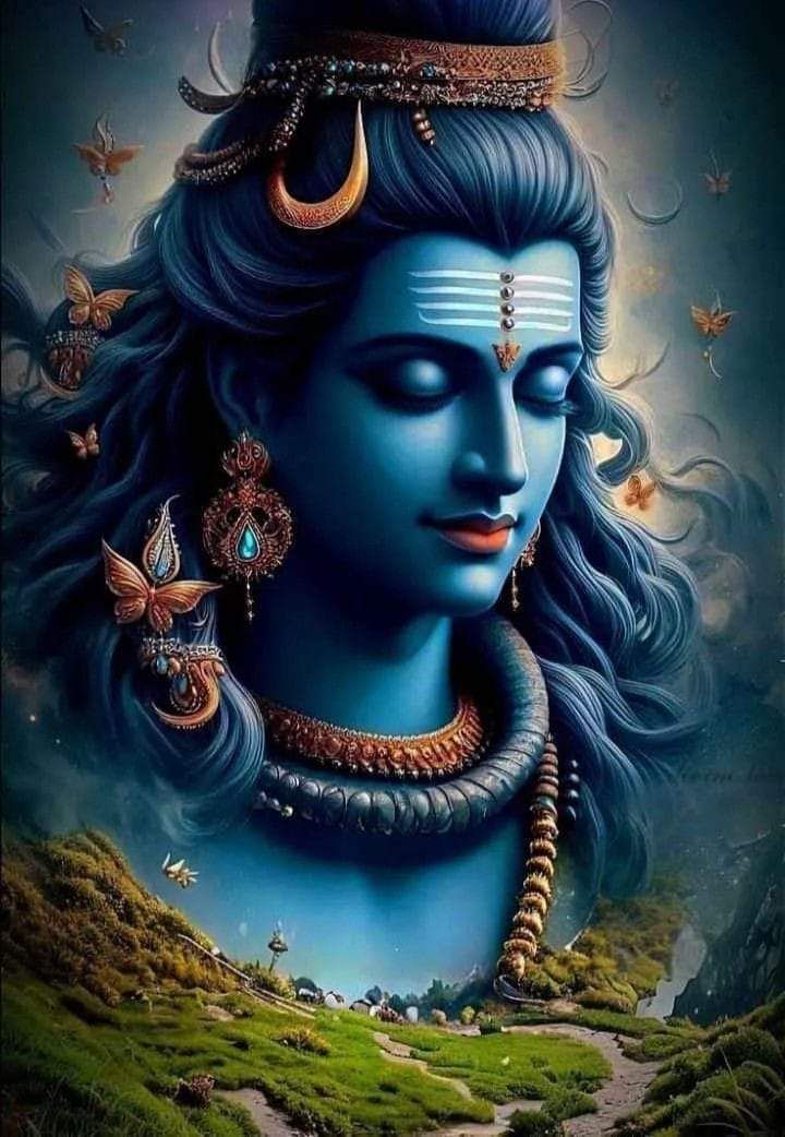 Serene Lord Shiva with butterflies landscape