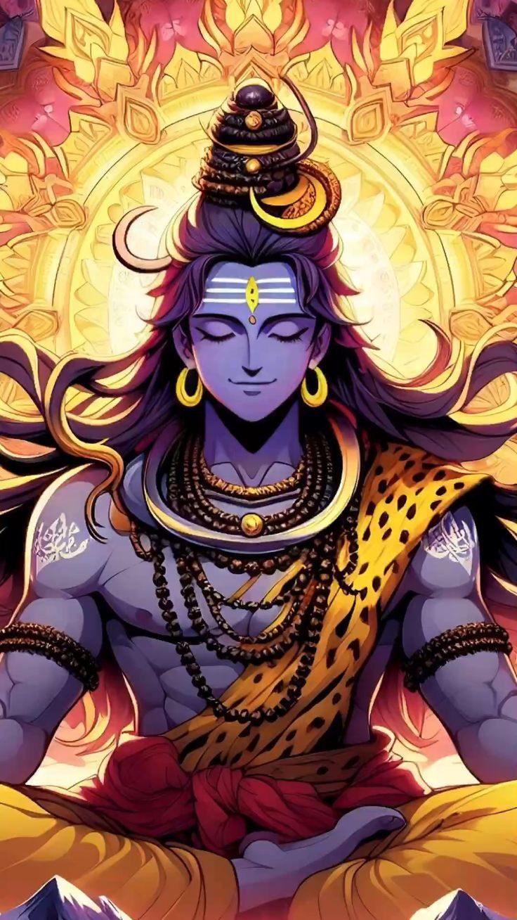 Meditating Shiva with golden aura.