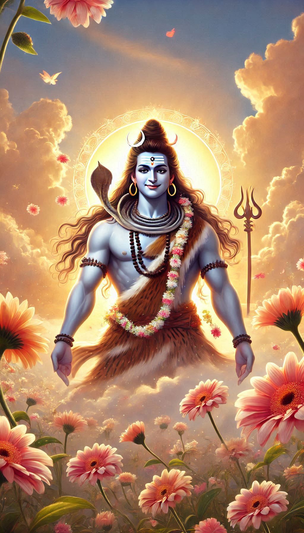 Lord Shiva amidst flowers and light