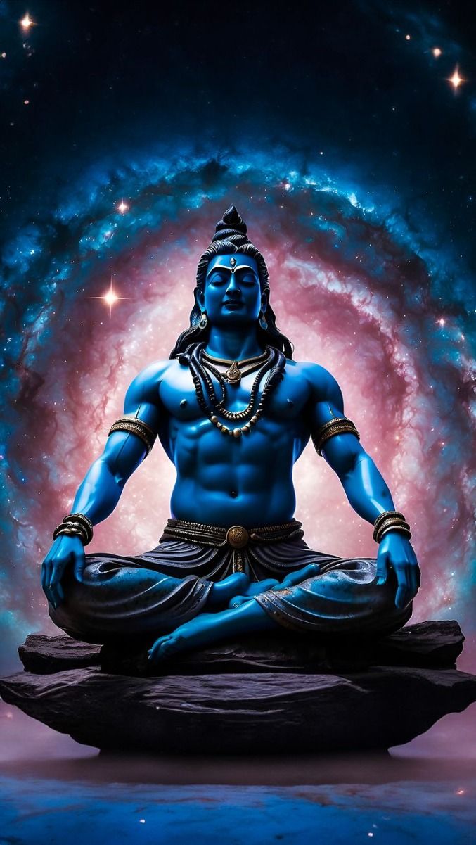 Meditating Shiva in cosmic background
