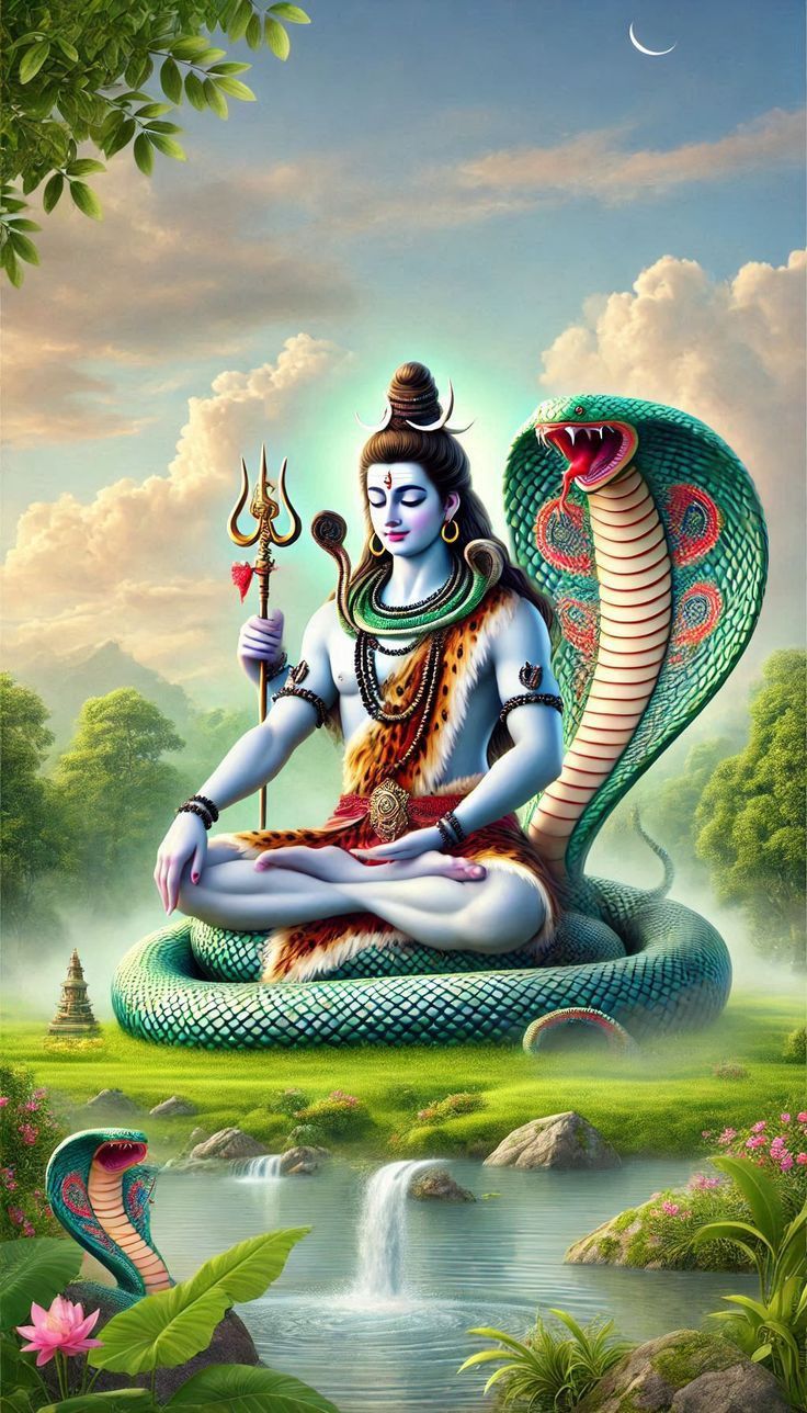 Meditating Shiva with serpent and Trishul