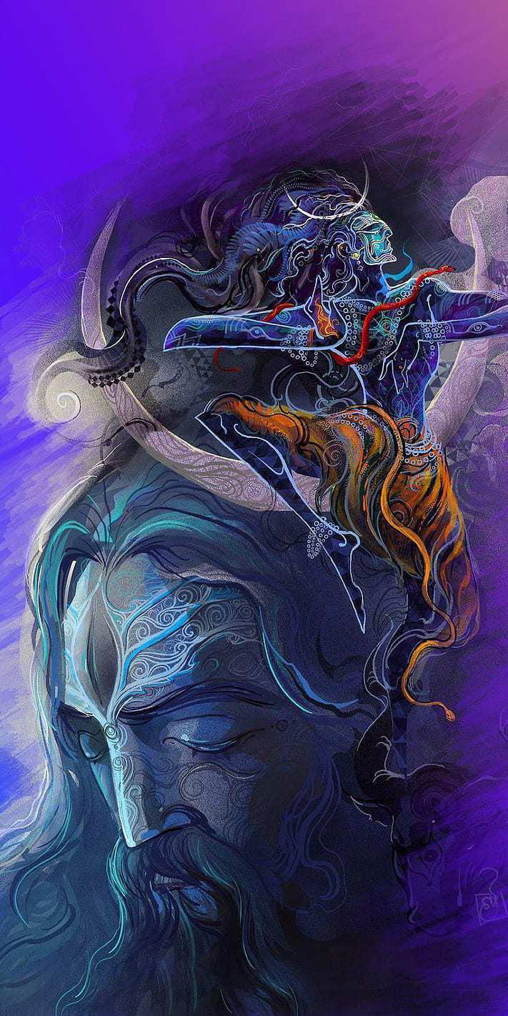 Lord Shiva, cosmic form, digital artwork.