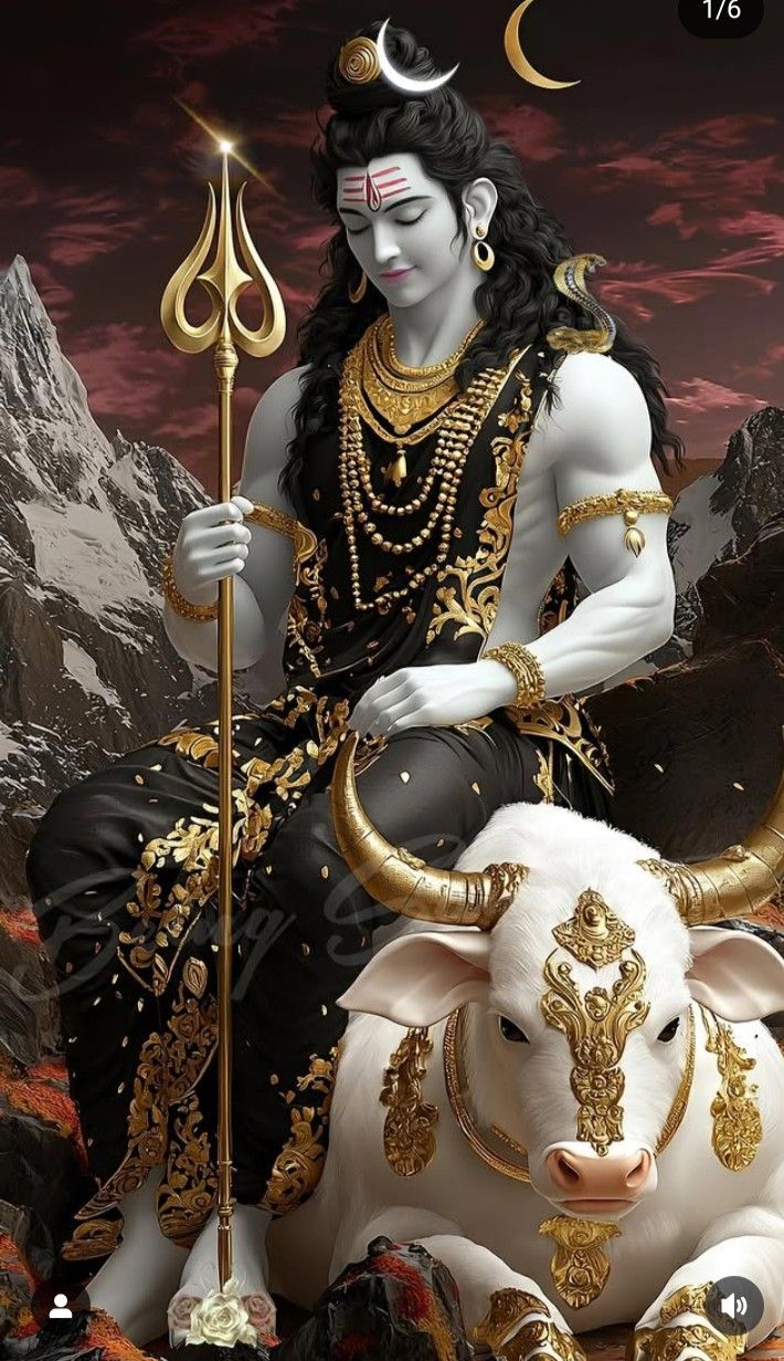 Lord Shiva with Nandi bull, Trishul