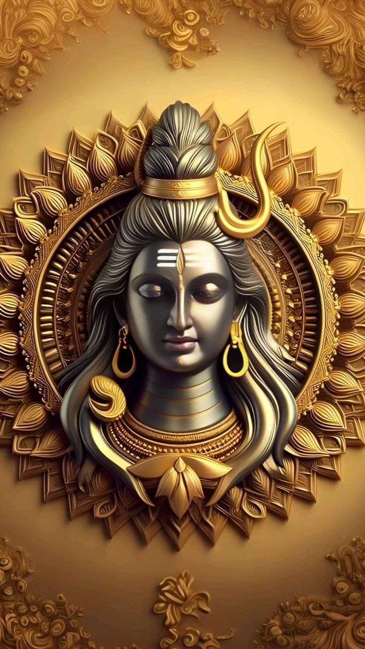 Shiva portrait with floral halo.