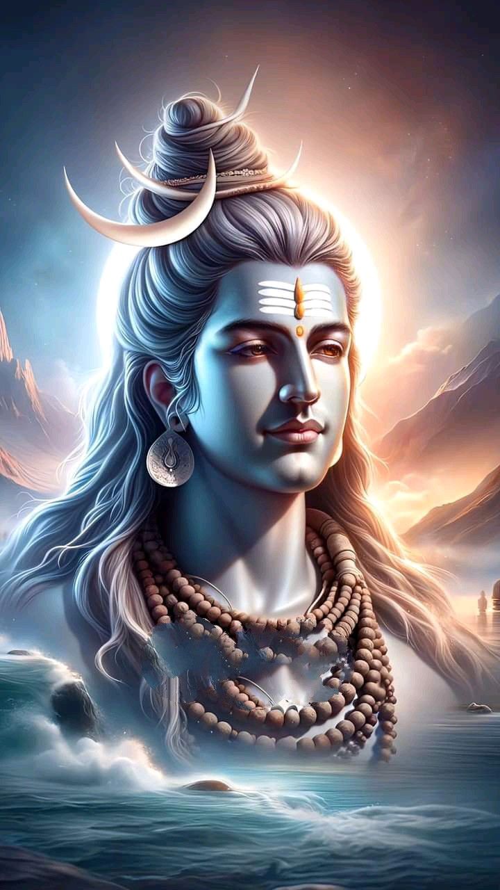 Lord Shiva serene portrait mountain background