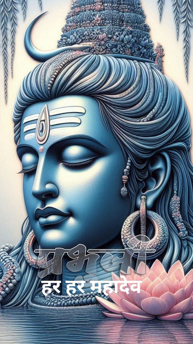 Blue-skinned shiva with lotus and trident