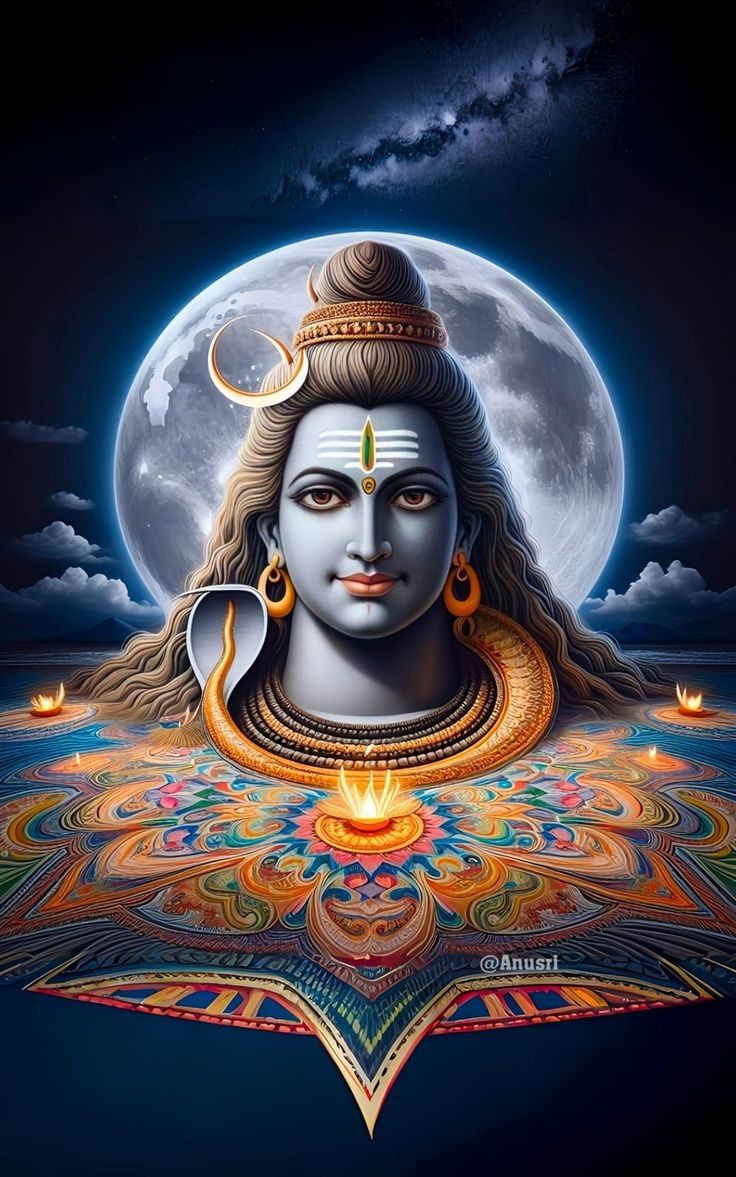 Lord Shiva amidst celestial moonlight.