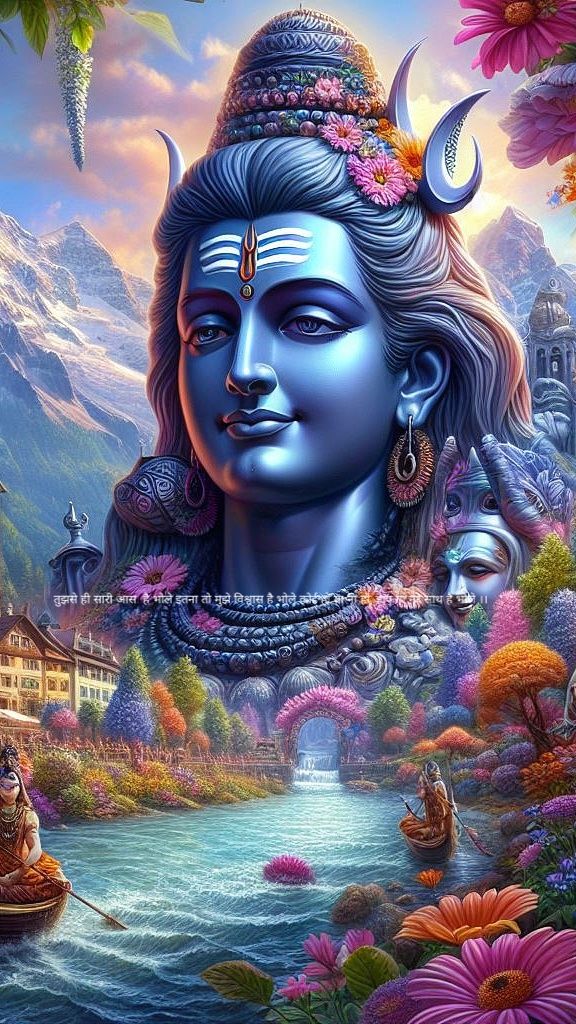 Lord Shiva\'s radiant, floral portrait