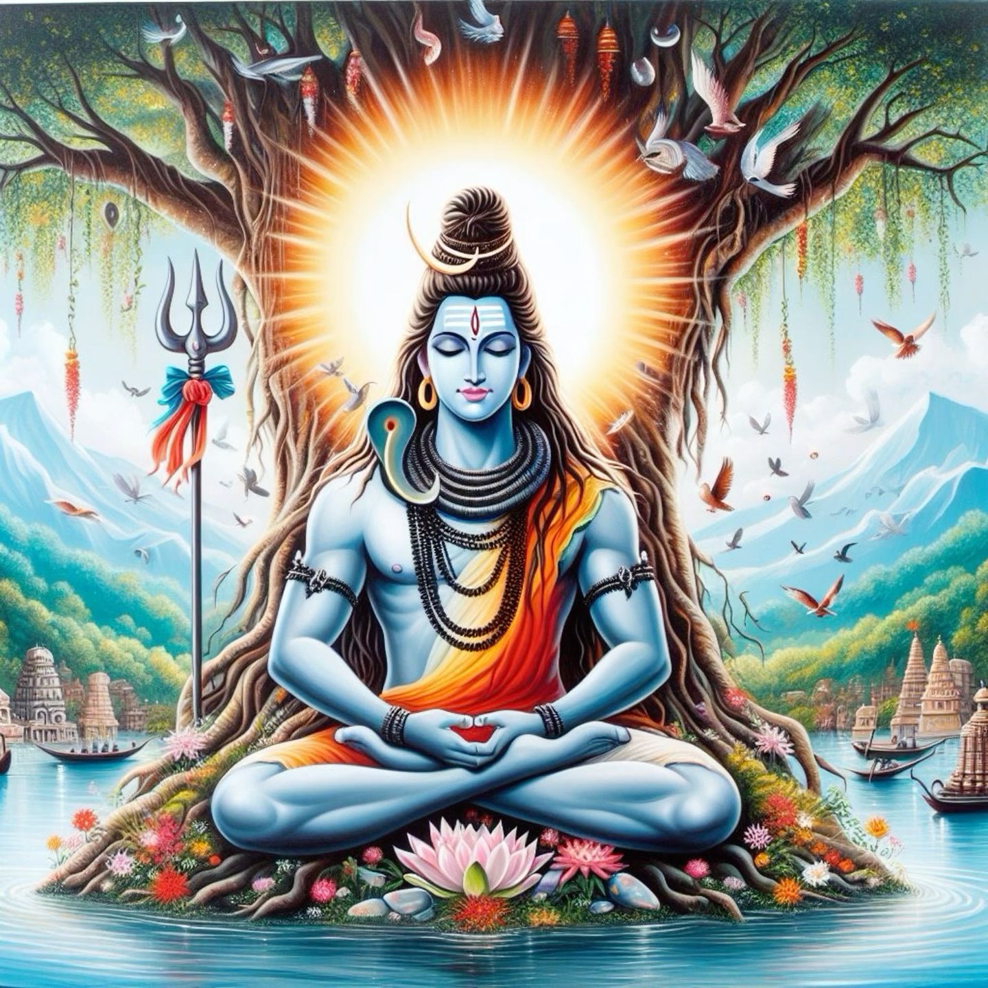 Meditating Shiva amidst nature\'s glory