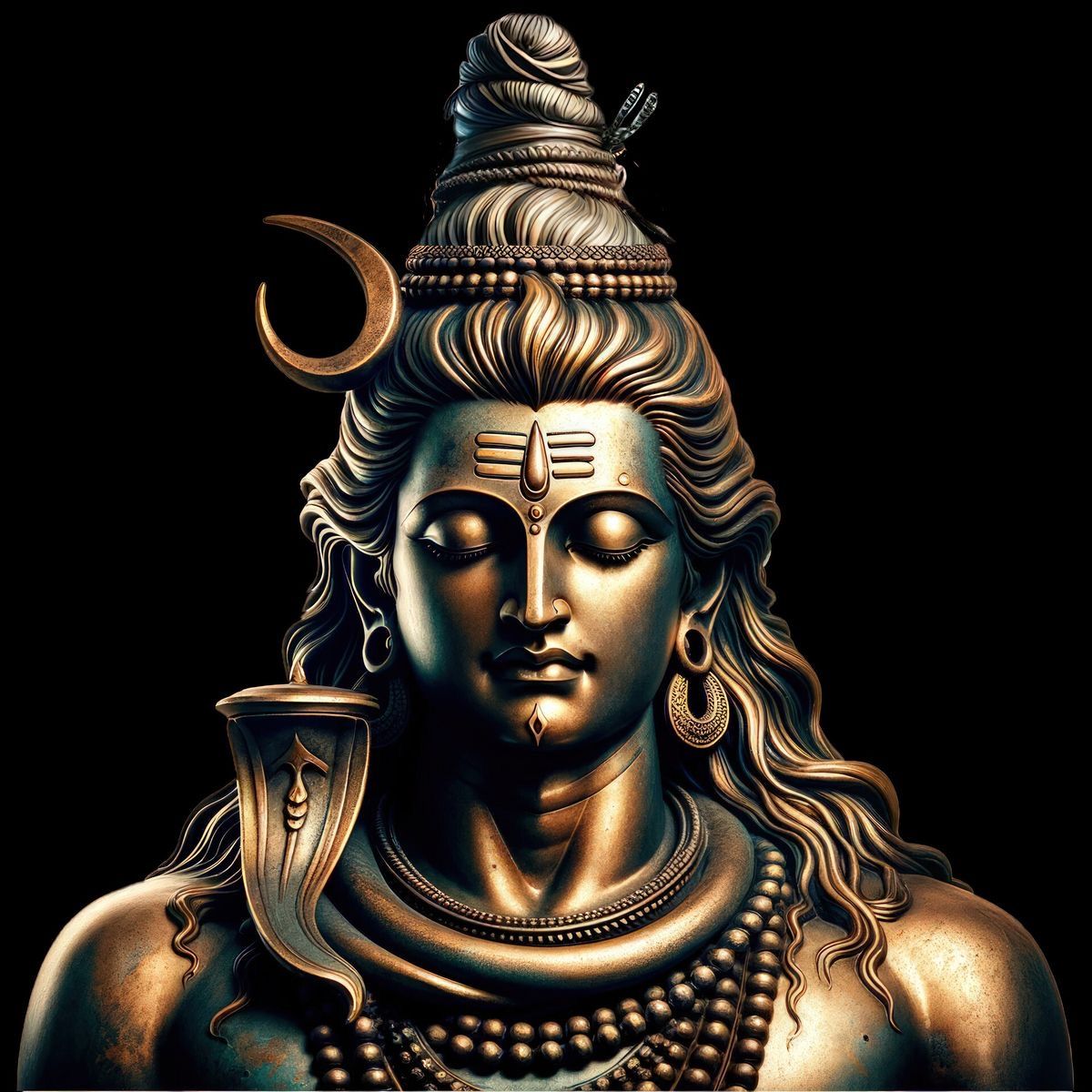 Lord Shiva serene face with crescent moon