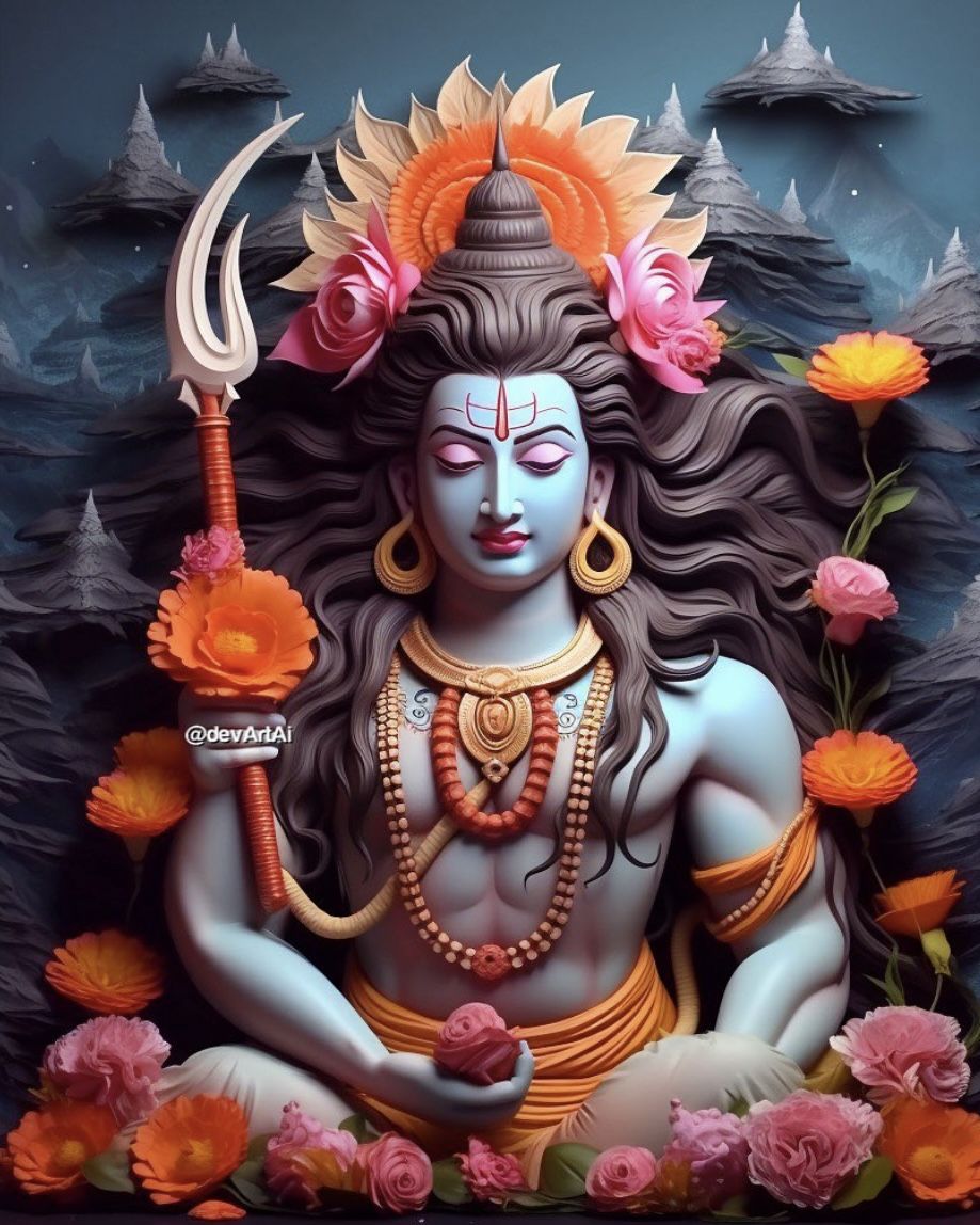 Meditating Shiva amidst lotus flowers
