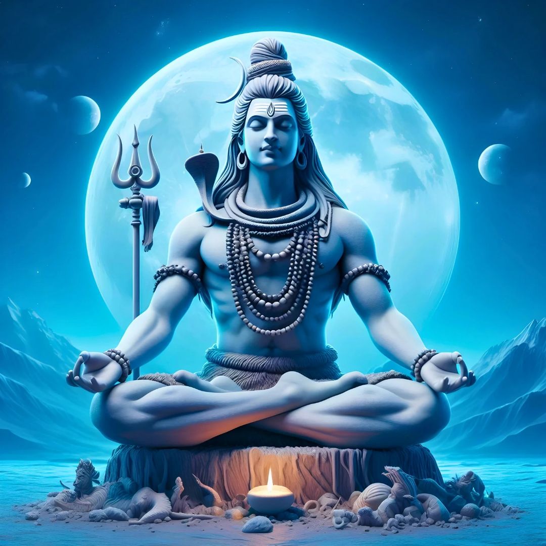Meditating Shiva under the full moon