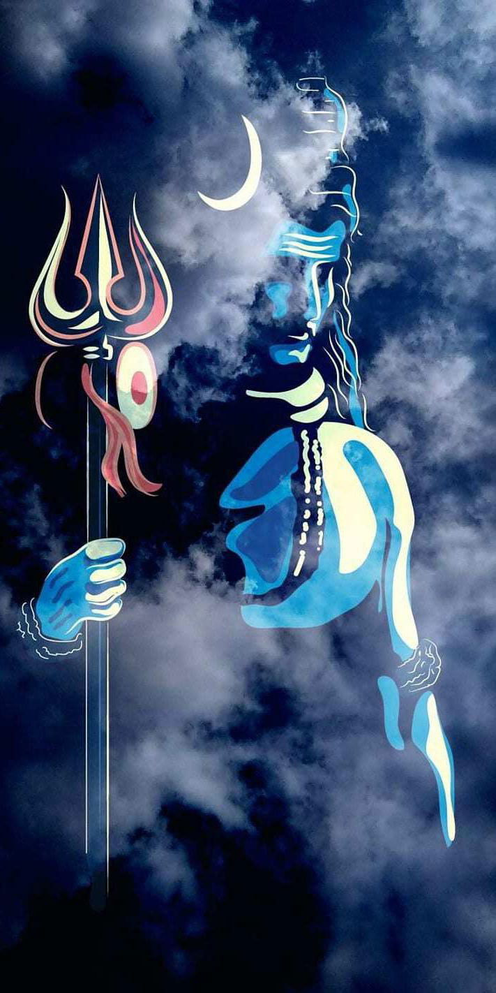 Shiva with Trishul and crescent moon.