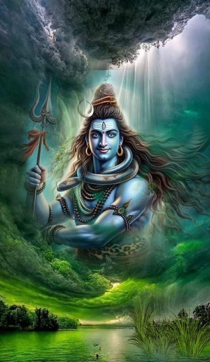 Lord Shiva emerging from a mystical landscape