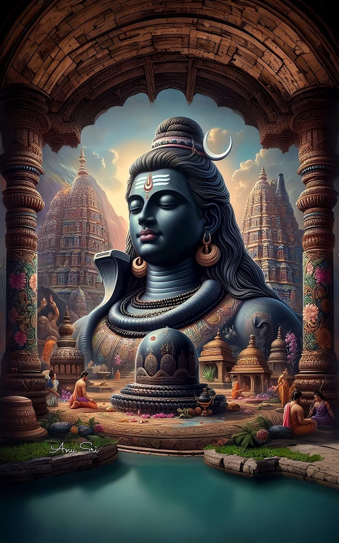 Serene Shiva meditating in temple frame