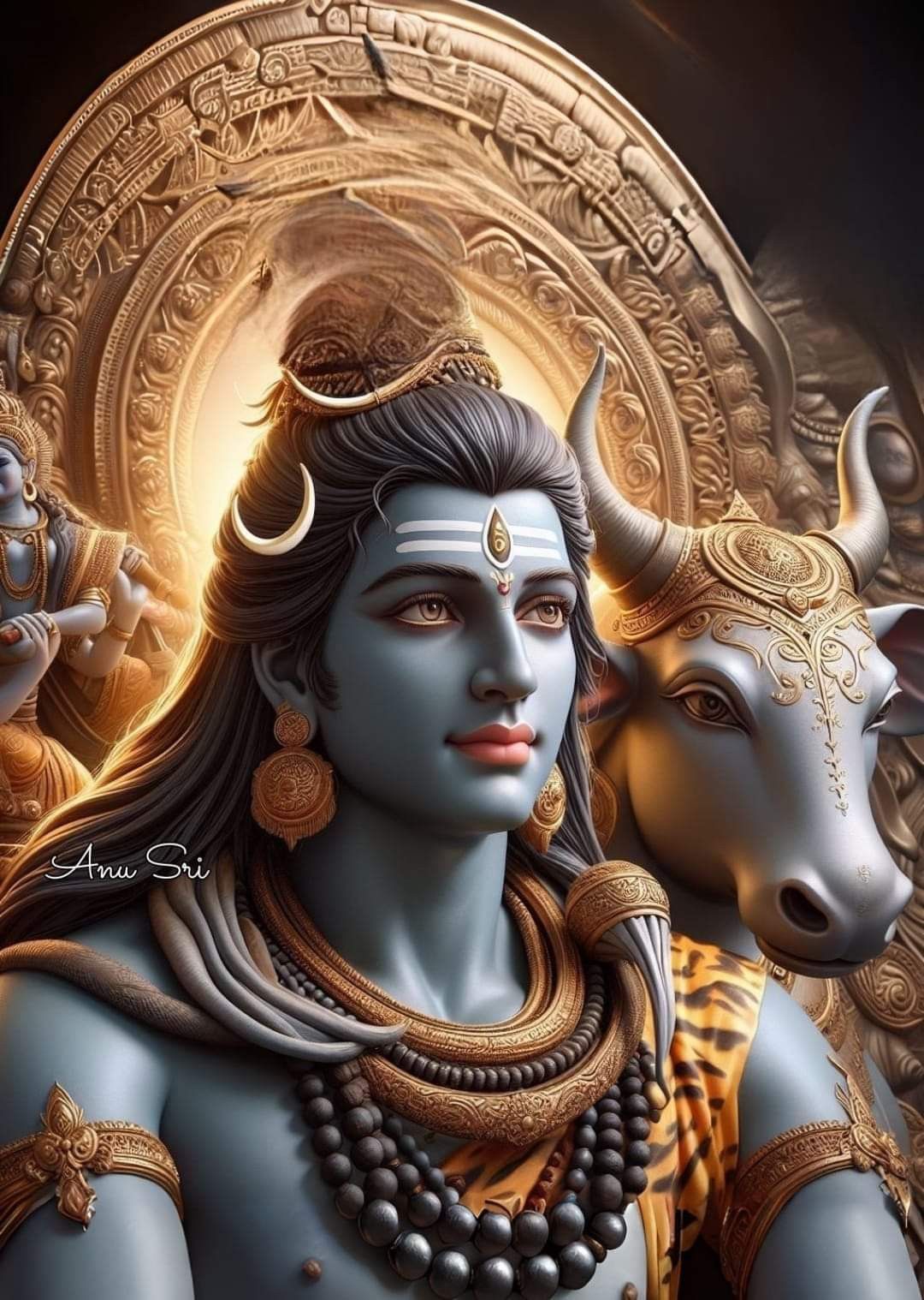 Lord Shiva with Nandi, divine portrait.
