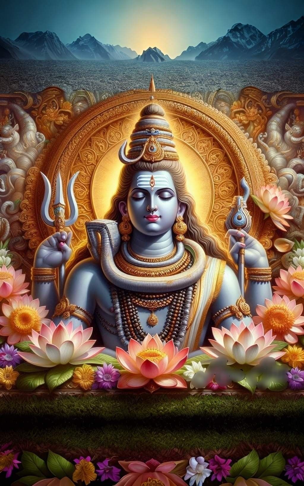 Meditating Shiva amidst Himalayan backdrop