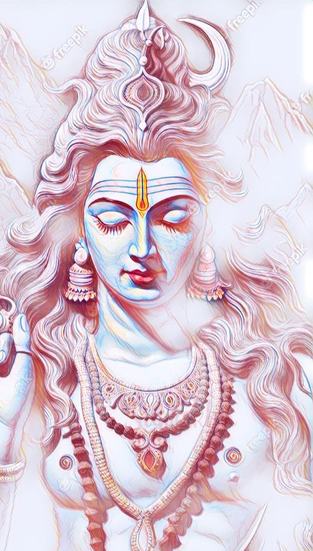 Lord Shiva\'s serene, illustrated portrait.