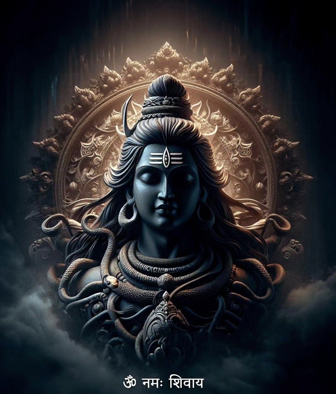 Lord Shiva in meditative pose, golden halo