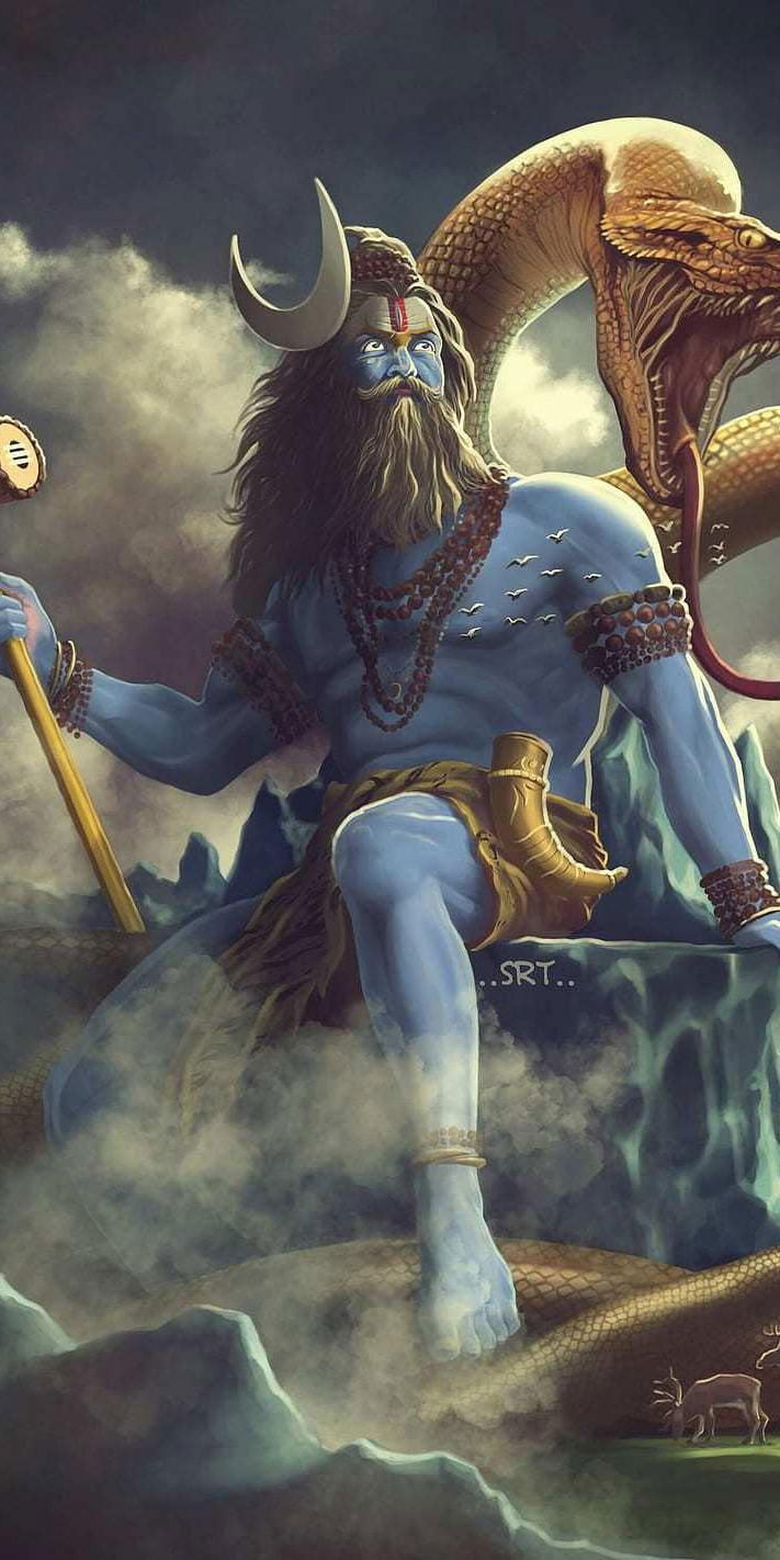 Powerful Shiva seated on mountains