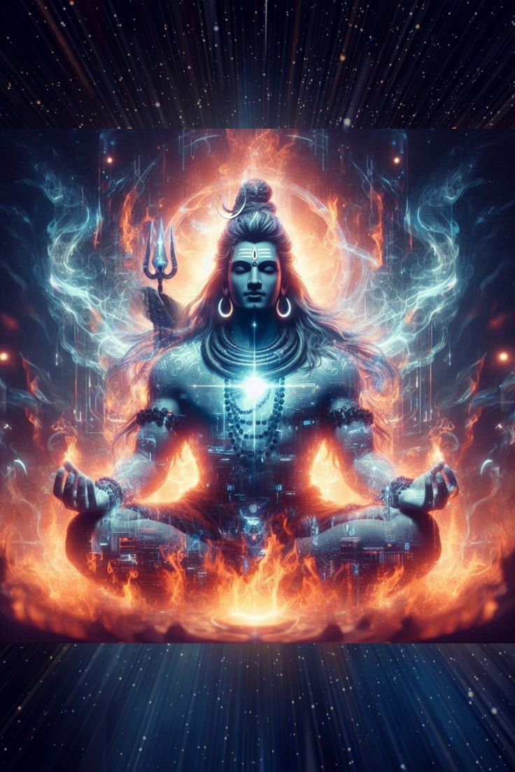 Meditating Shiva amidst cosmic flames