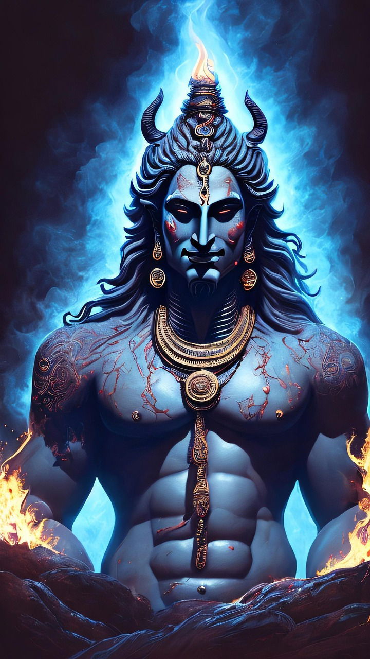 Powerful Shiva with serpent and fire