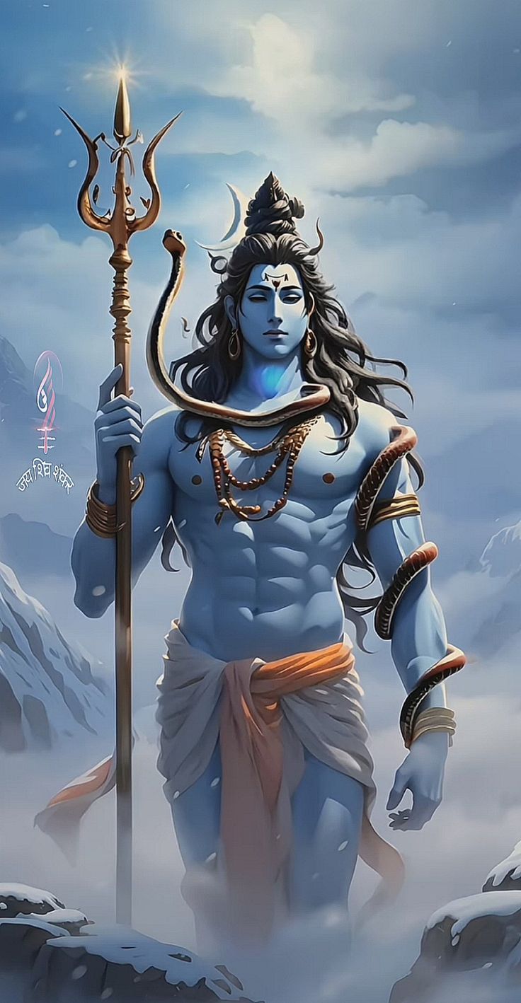Lord Shiva standing on snowy mountain