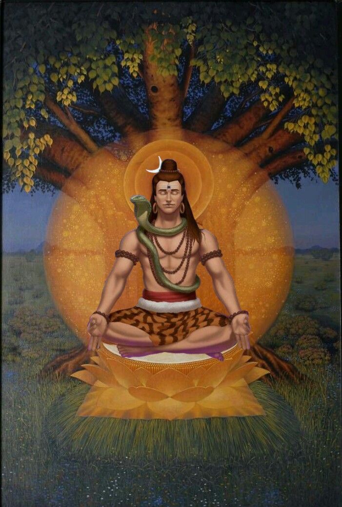 Meditating shiva under a sacred tree