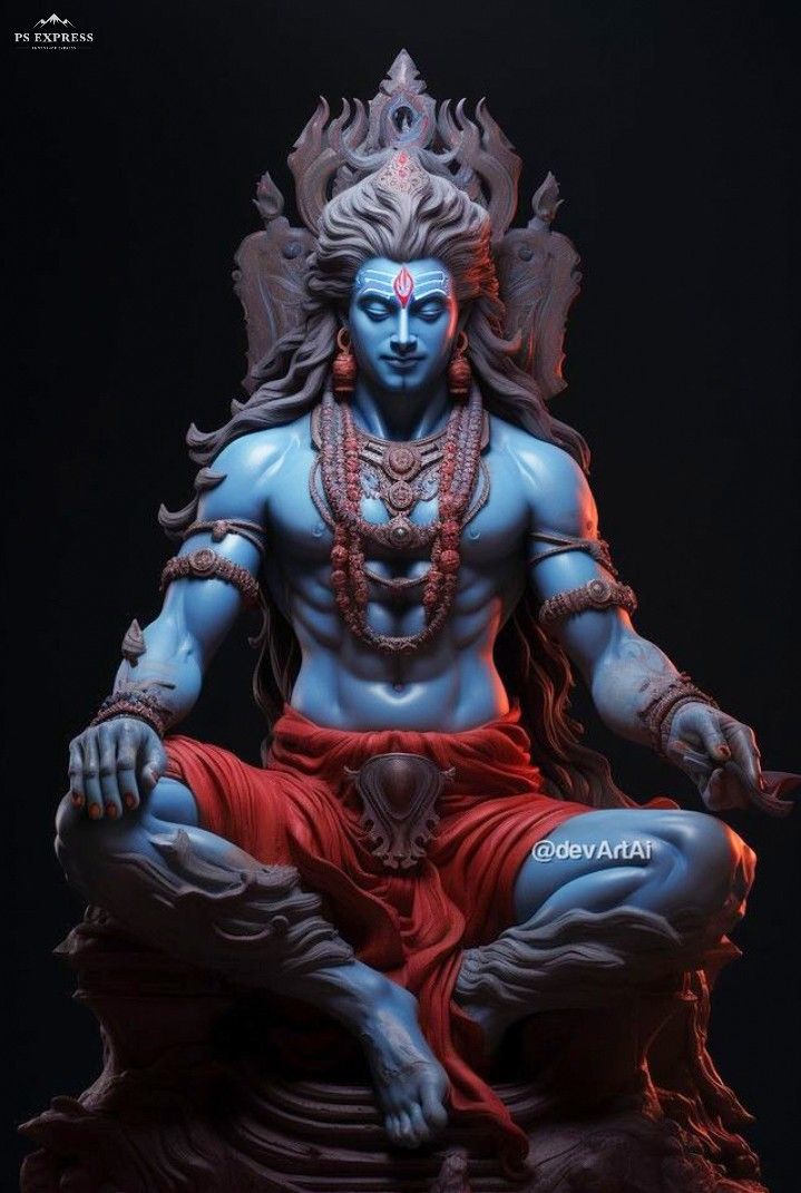 Blue-skinned Shiva in meditative pose