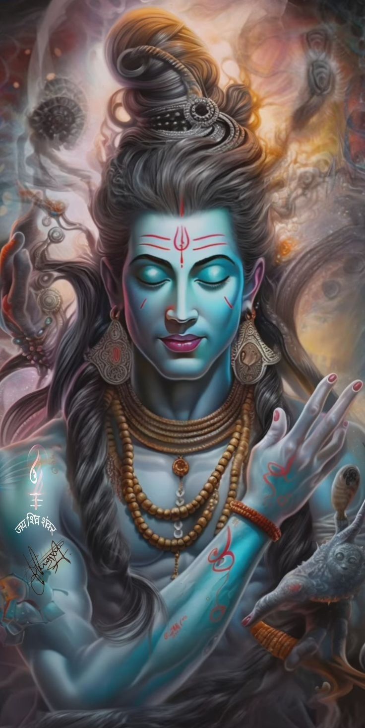 Serene Lord Shiva portrait in blue tones