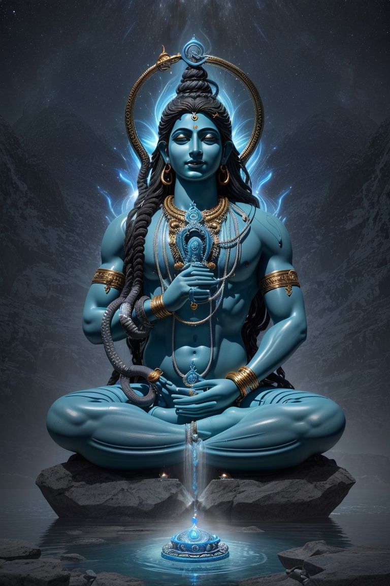 Meditating Shiva with divine energy flow