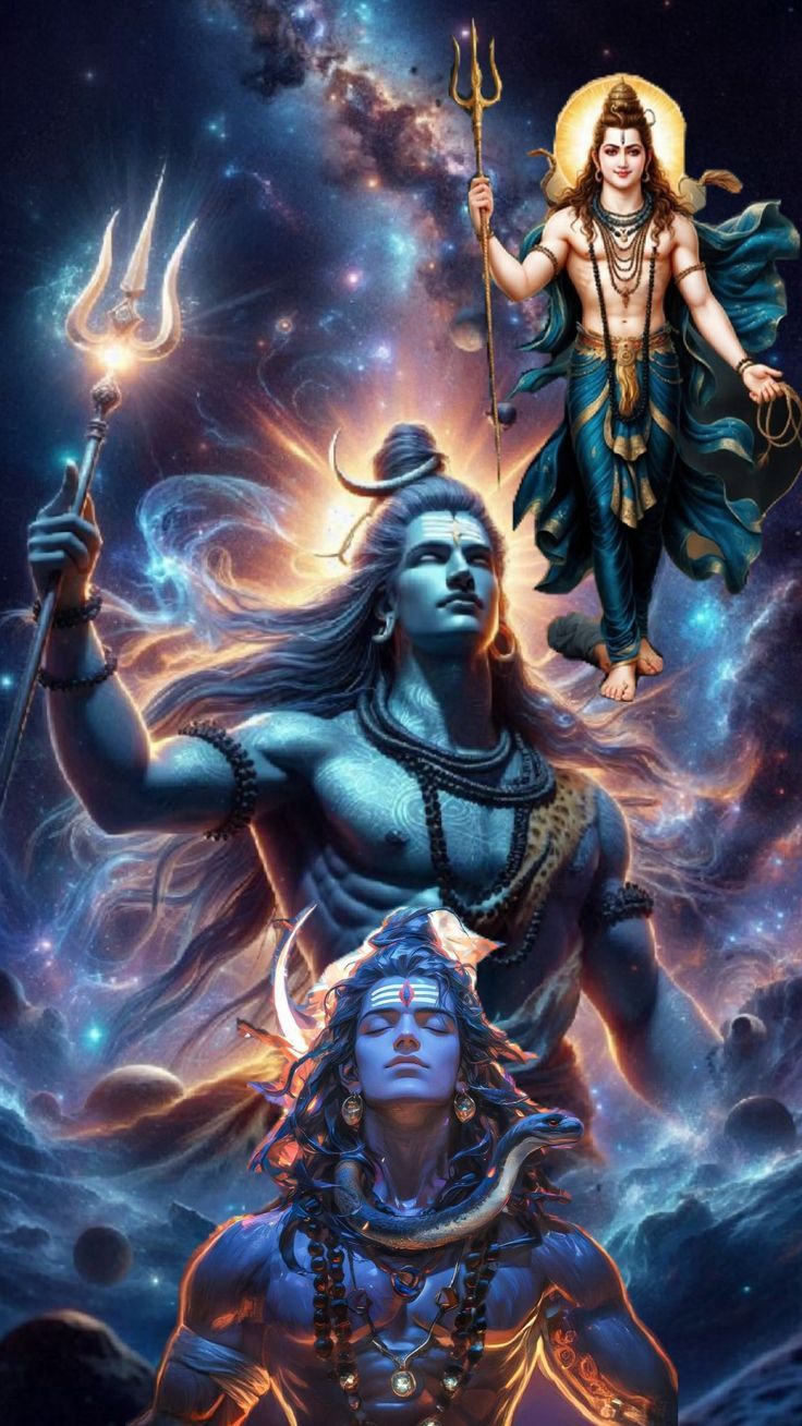 Lord Shiva amidst cosmic nebula