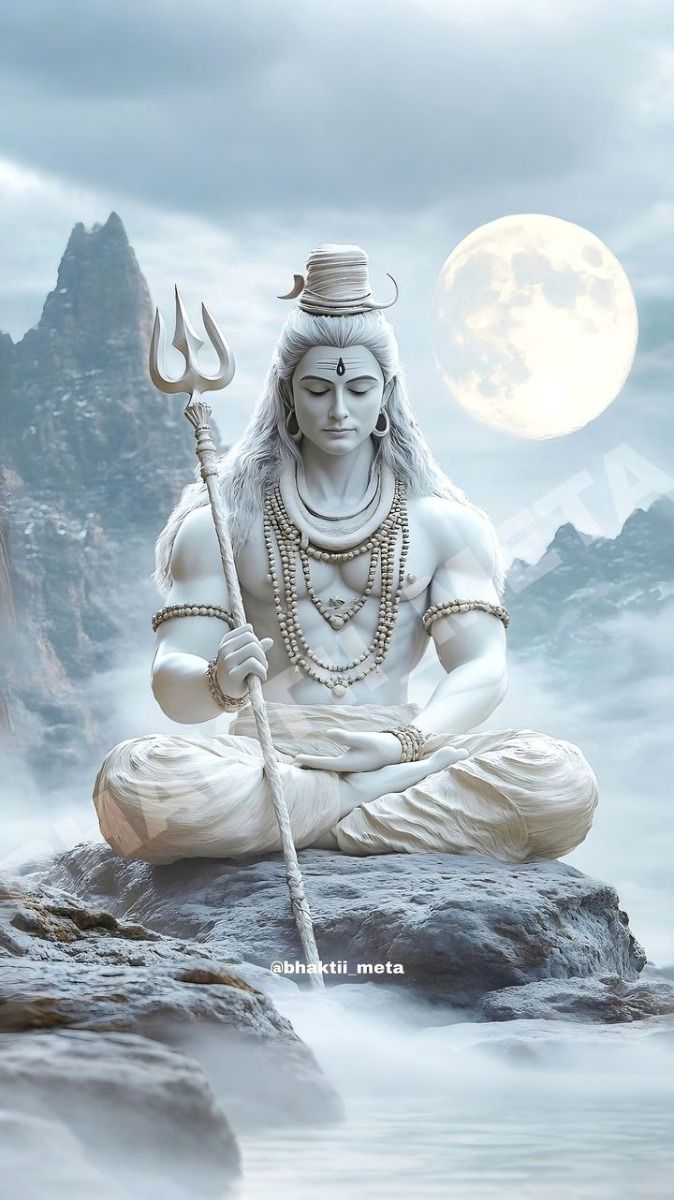 Meditating Shiva amidst mountains and moonlight
