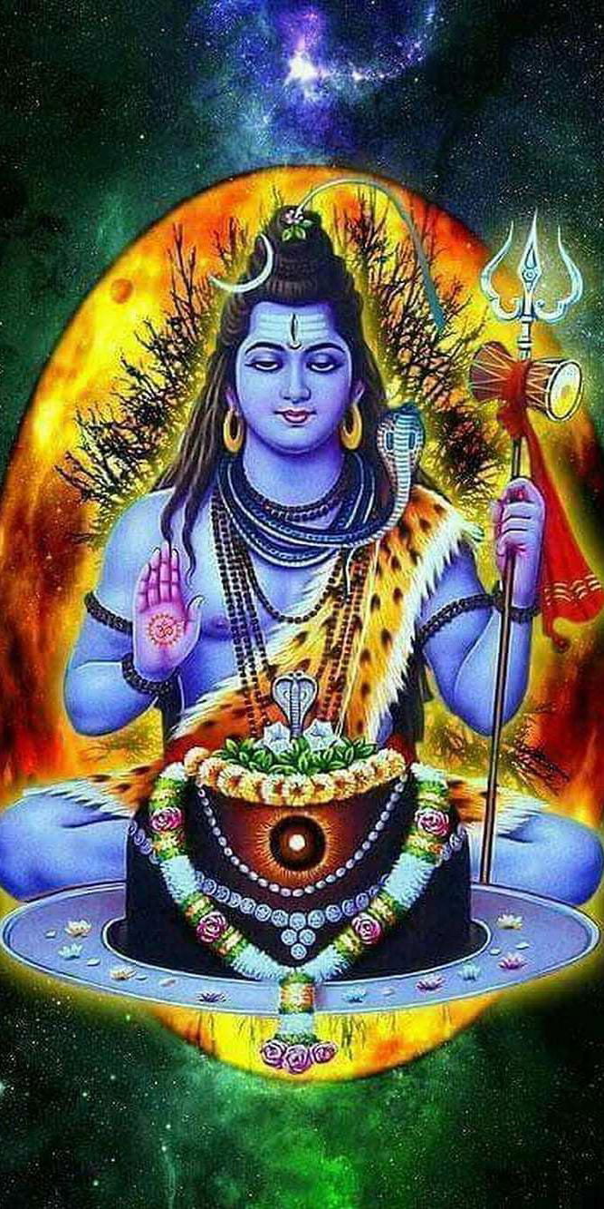 Meditating Shiva with Trishul and Damru