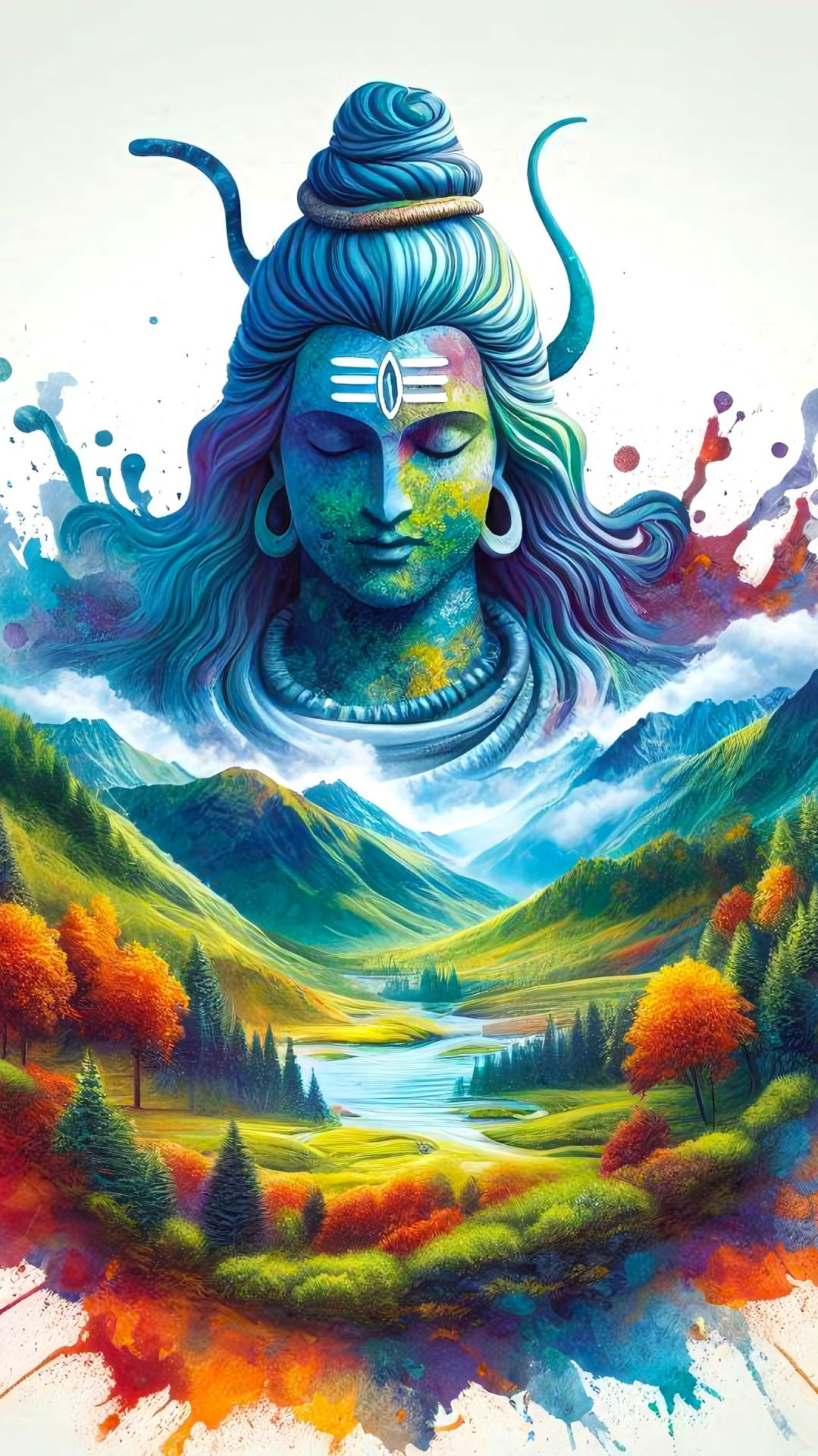Lord Shiva amidst vibrant landscape
