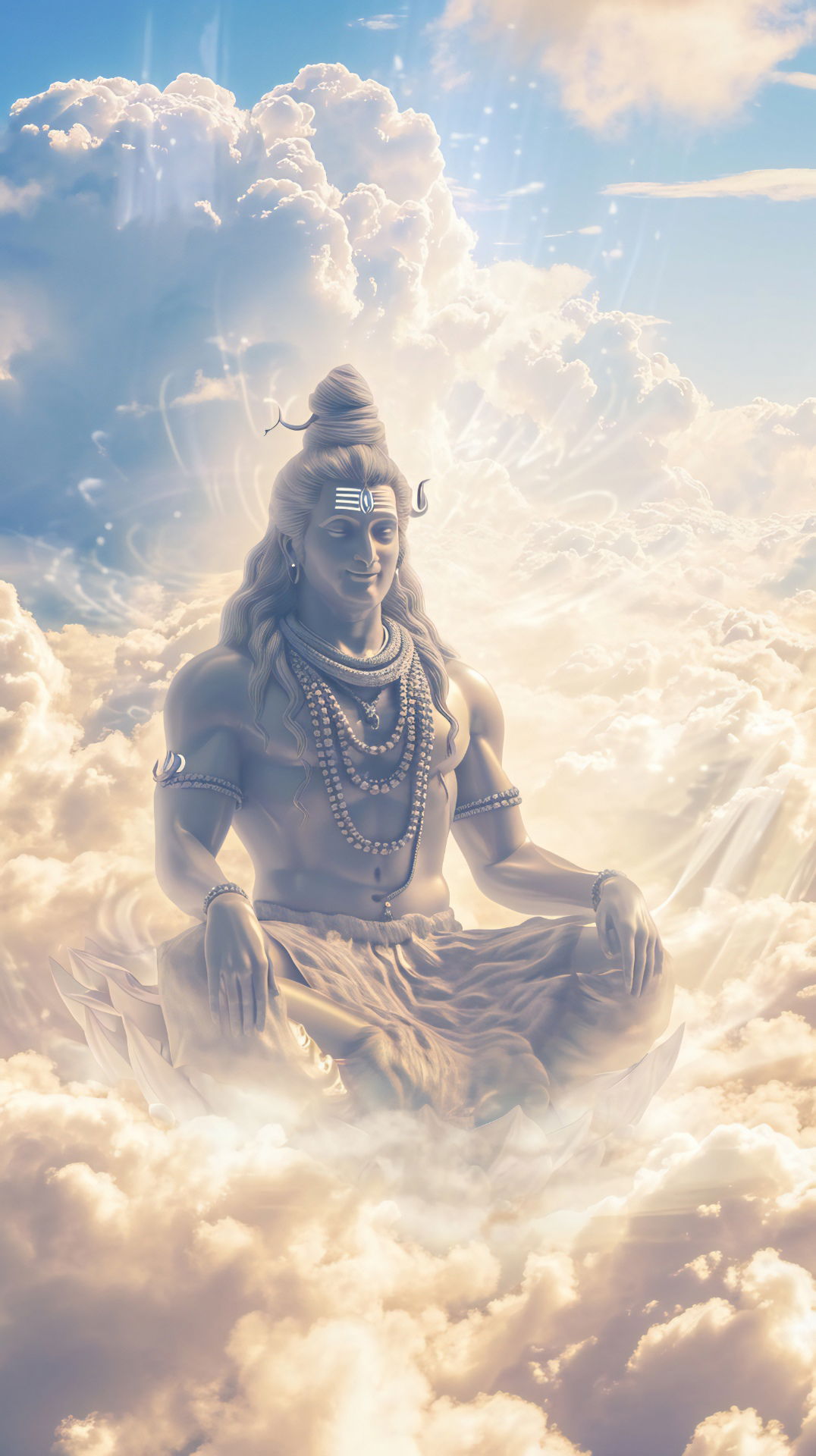 Shiva meditating amongst the clouds