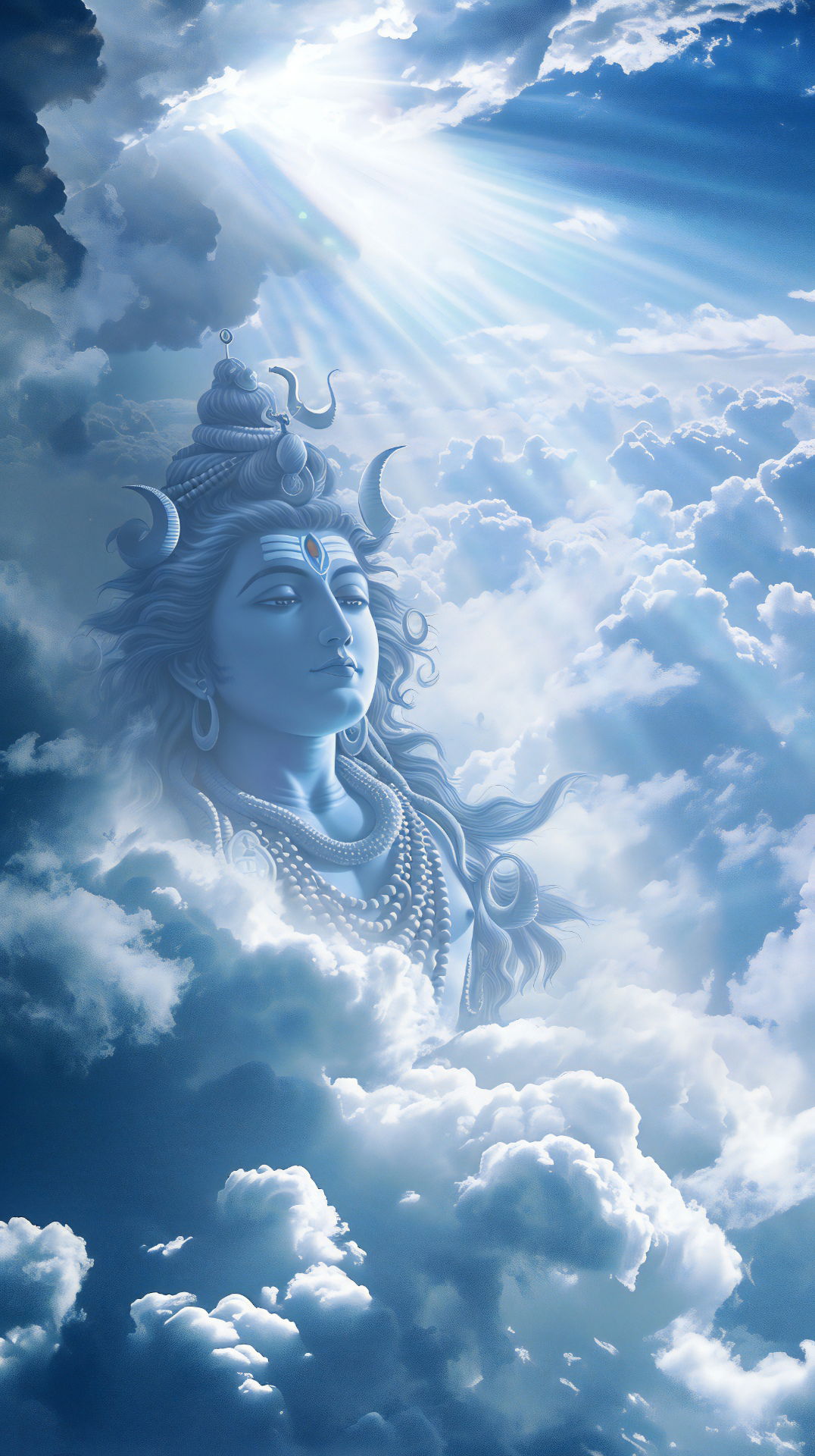 Lord Shiva amidst swirling clouds.
