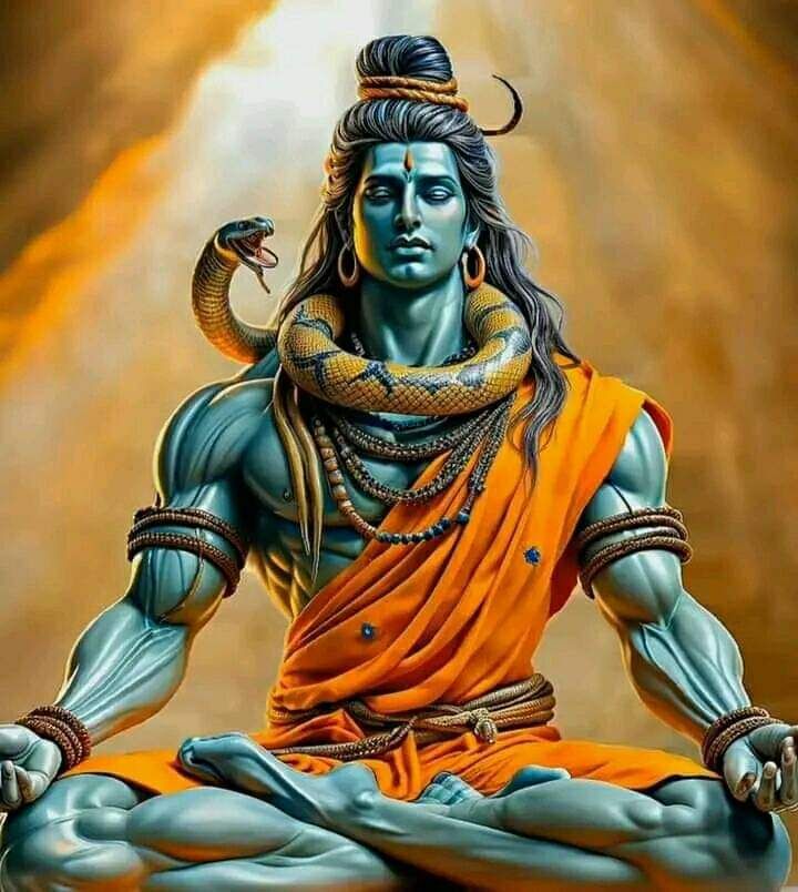 Meditating Shiva with serpent and moon