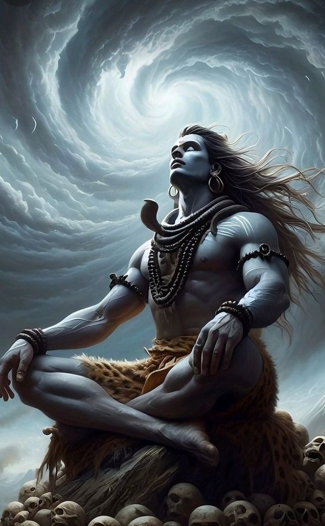 Meditating Shiva amidst swirling cosmos