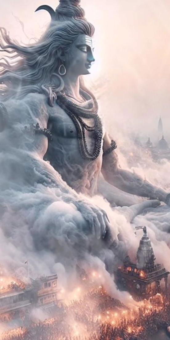 Lord Shiva emerging from the clouds